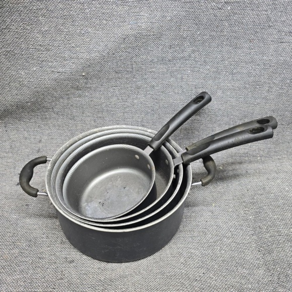 4pc Saucepan Set Nesting Non-Stick Honeycomb Black Good 6-8in Pots‎